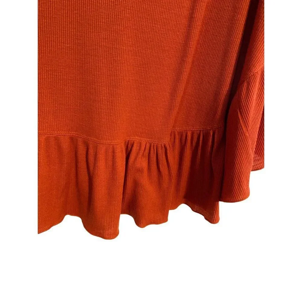 Unbranded Poncho Women’s One Size Rust Cowl Neck Ruffled Hem Hippie Bohemian